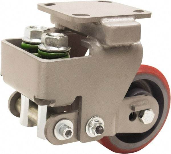 Hamilton - 5" Diam x 2" Wide, Polyurethane Mold on to Cast Iron Center Rigid Caster - 1,250 Lb Capacity, Top Plate Mount, 4" x 4-1/2" Plate, Sealed Precision Ball Bearing Bearing - Industrial Tool & Supply