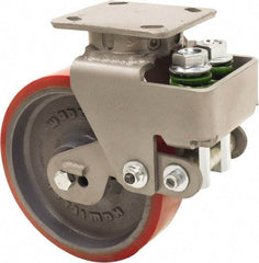 Hamilton - 8" Diam x 2" Wide, Polyurethane Mold on to Cast Iron Center Swivel Caster - 1,645 Lb Capacity, Top Plate Mount, 4" x 5" Plate, Sealed Precision Ball Bearing Bearing - Industrial Tool & Supply