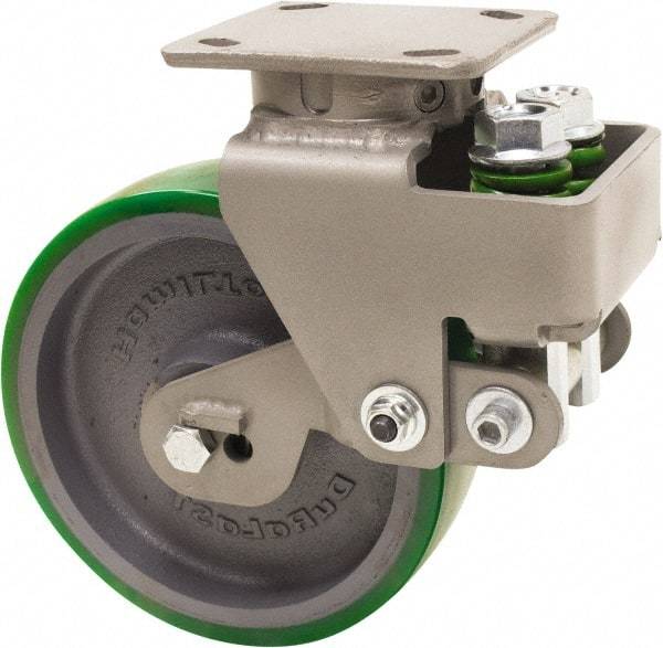 Hamilton - 8" Diam x 2" Wide, Polyurethane Mold on to Cast Iron Center Swivel Caster - 1,645 Lb Capacity, Top Plate Mount, 4" x 5" Plate, Sealed Precision Ball Bearing Bearing - Industrial Tool & Supply