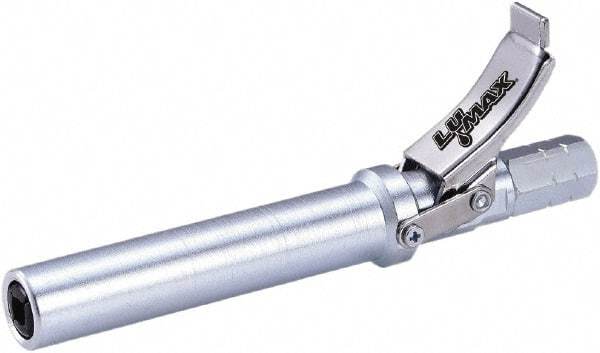 lumax - 15,000 Operating psi, 1/8 Thread, Steel Fixed Grease Gun Coupler - NPT (F) Thread, 22,000 psi Burst Pressure, Silver - Industrial Tool & Supply