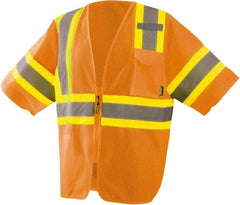 OccuNomix - Size L High Visibility Orange Mesh General Purpose Vest - ANSI 107-2015, Zipper Closure, 3 Pockets, Polyester - Industrial Tool & Supply
