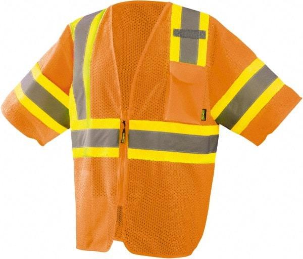 OccuNomix - Size 4XL High Visibility Orange Mesh General Purpose Vest - ANSI 107-2015, Zipper Closure, 3 Pockets, Polyester - Industrial Tool & Supply