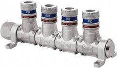 CEJN - 1/2" Inlet, 1/4" Outlet Manifold - 7" Long x 2.28" Wide x 2.7" High, 0.245" Mount Hole, 212°F Max, 230 Max PSI, 1 Inlet Port, 4 Outlet Ports - Industrial Tool & Supply