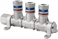 CEJN - 1/2" Inlet, 1/4" Outlet Manifold - 5-3/4" Long x 2.28" Wide x 2.7" High, 0.245" Mount Hole, 212°F Max, 230 Max PSI, 1 Inlet Port, 3 Outlet Ports - Industrial Tool & Supply