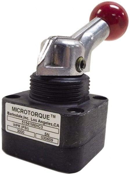 Barksdale - 2.8 GPM 1/4 Inlet Anodized Aluminum Hydraulic Control Valve - 1/4 Thread, 6,000 psi, 3" High x 2.03" Wide x 4.11" Long, 0.4 CV Rate - Industrial Tool & Supply