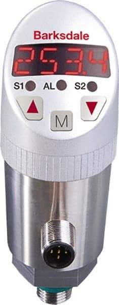 Barksdale - 1,500 Max psi, ±0.5% Accuracy, 1/4" NPT (Male) Connection Electronic Pressure Switch with Display - PNP Switch Output Signal, M12 Wetted Parts, 1/4" Thread, -13 to 212°F, 32 Volts - Industrial Tool & Supply