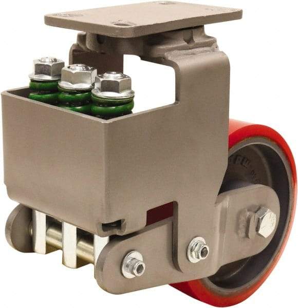 Hamilton - 8" Diam x 3" Wide, Polyurethane Mold on to Cast Iron Center Swivel Caster - 2,500 Lb Capacity, Top Plate Mount, 4-1/2" x 6-1/2" Plate, Sealed Precision Ball Bearing Bearing - Industrial Tool & Supply