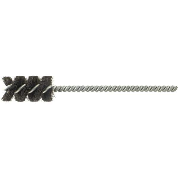 Brush Research Mfg. - 3/8" Diam Helical Natural Bristle Tube Brush - Single Spiral, 0.006" Filament Diam, 1-1/4" Brush Length, 4-1/2" OAL, 0.14" Diam Galvanized Steel Shank - Industrial Tool & Supply