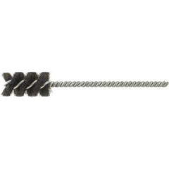 Brush Research Mfg. - 3/8" Diam Helical Natural Bristle Tube Brush - Single Spiral, 0.006" Filament Diam, 1-1/4" Brush Length, 4-1/2" OAL, 0.14" Diam Galvanized Steel Shank - Industrial Tool & Supply