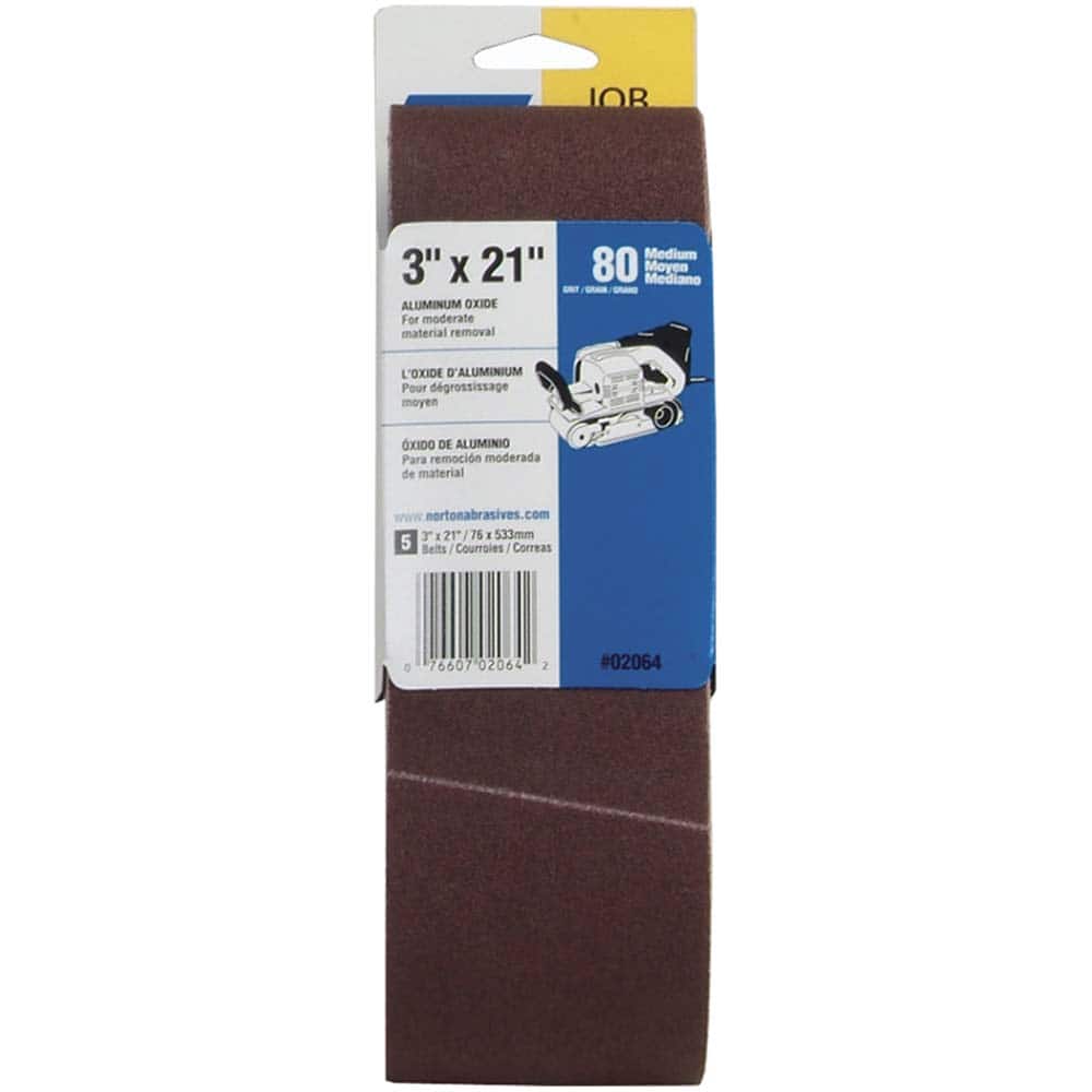 Norton - 3" Wide x 21" OAL, 80 Grit, Aluminum Oxide Abrasive Belt - Industrial Tool & Supply