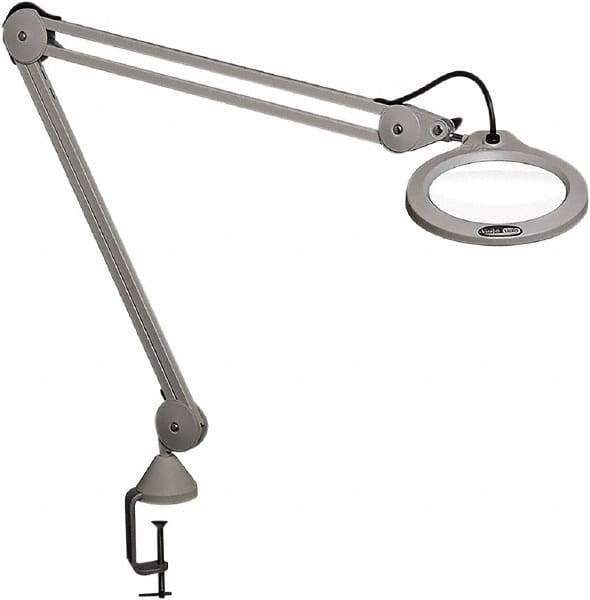 Vision Engineering - 45" Arm, Spring Suspension, Clamp Mount, LED, Light Gray, Magnifying Task Light - 10 Watts, 100-240 Volts, 2.25x Magnification, 5" Wide x 8" Long - Industrial Tool & Supply