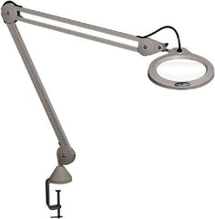Vision Engineering - 45" Arm, Spring Suspension, Clamp Mount, LED, Light Gray, Magnifying Task Light - 10 Watts, 100-240 Volts, 2.25x Magnification, 5" Wide x 8" Long - Industrial Tool & Supply