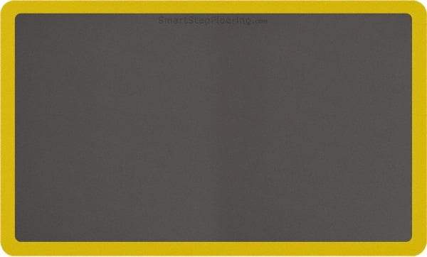 Smart Step - 5' Long x 3' Wide, Dry Environment, Anti-Fatigue Matting - Gray with Yellow Borders, Urethane with Urethane Sponge Base, Beveled on All 4 Sides - Industrial Tool & Supply