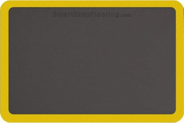 Smart Step - 3' Long x 2' Wide, Dry Environment, Anti-Fatigue Matting - Gray with Yellow Borders, Urethane with Urethane Sponge Base, Beveled on All 4 Sides - Industrial Tool & Supply