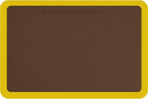 Smart Step - 3' Long x 2' Wide, Dry Environment, Anti-Fatigue Matting - Brown with Yellow Borders, Urethane with Urethane Sponge Base, Beveled on All 4 Sides - Industrial Tool & Supply