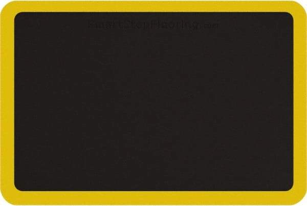 Smart Step - 3' Long x 2' Wide, Dry Environment, Anti-Fatigue Matting - Black with Yellow Borders, Urethane with Urethane Sponge Base, Beveled on All 4 Sides - Industrial Tool & Supply