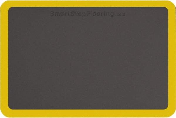 Smart Step - 3' Long x 2' Wide, Dry Environment, Anti-Fatigue Matting - Gray with Yellow Borders, Urethane with Urethane Sponge Base, Beveled on All 4 Sides - Industrial Tool & Supply