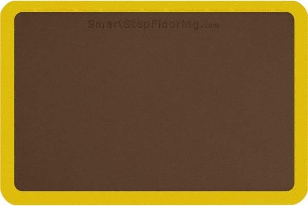 Smart Step - 3' Long x 2' Wide, Dry Environment, Anti-Fatigue Matting - Brown with Yellow Borders, Urethane with Urethane Sponge Base, Beveled on All 4 Sides - Industrial Tool & Supply