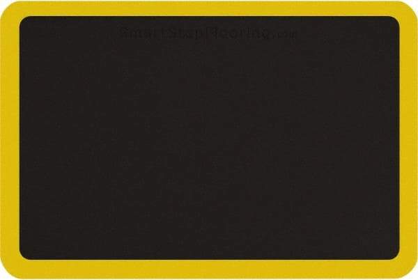 Smart Step - 3' Long x 2' Wide, Dry Environment, Anti-Fatigue Matting - Black with Yellow Borders, Urethane with Urethane Sponge Base, Beveled on All 4 Sides - Industrial Tool & Supply