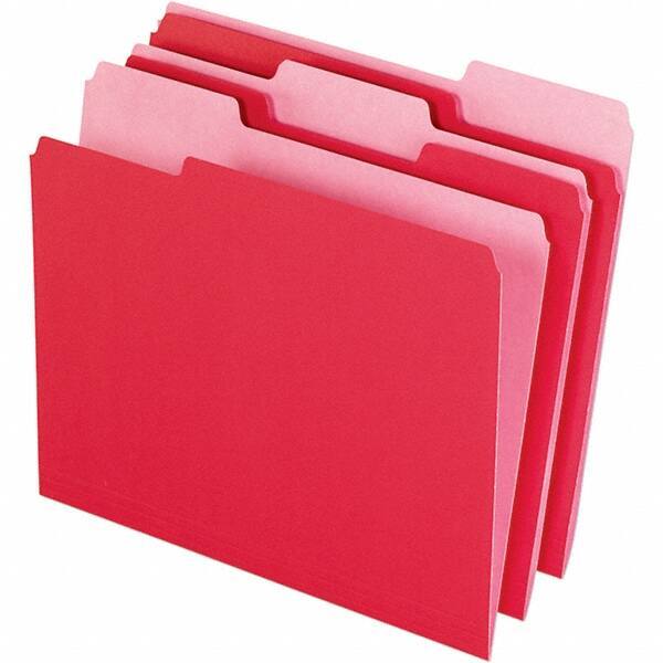 Pendaflex - 11-5/8 x 9-3/16", Letter Size, Red, File Folders with Top Tab - 11 Point Stock, Assorted Tab Cut Location - Industrial Tool & Supply