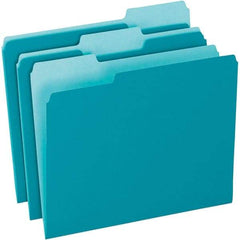 Pendaflex - 11-5/8 x 9-1/2", Letter Size, Teal, File Folders with Top Tab - 11 Point Stock, Assorted Tab Cut Location - Industrial Tool & Supply