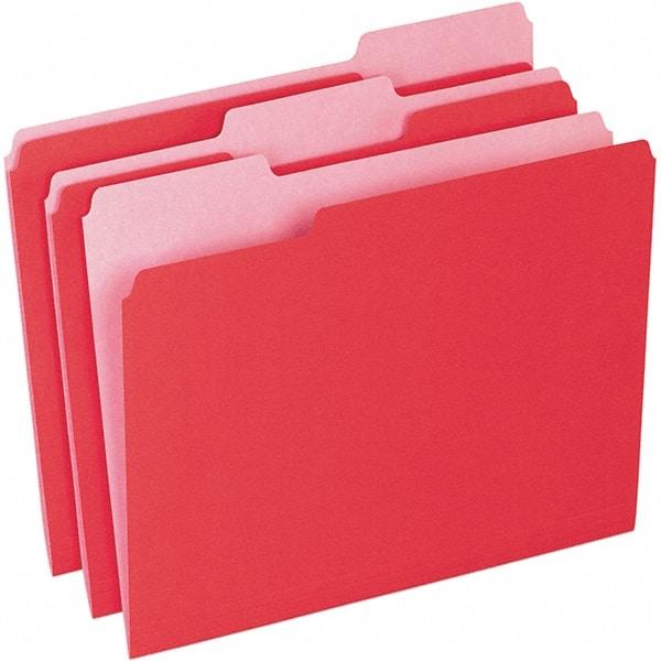 Pendaflex - 11-5/8 x 9-1/2", Letter Size, Red/Light Red, File Folders with Top Tab - 11 Point Stock, Assorted Tab Cut Location - Industrial Tool & Supply