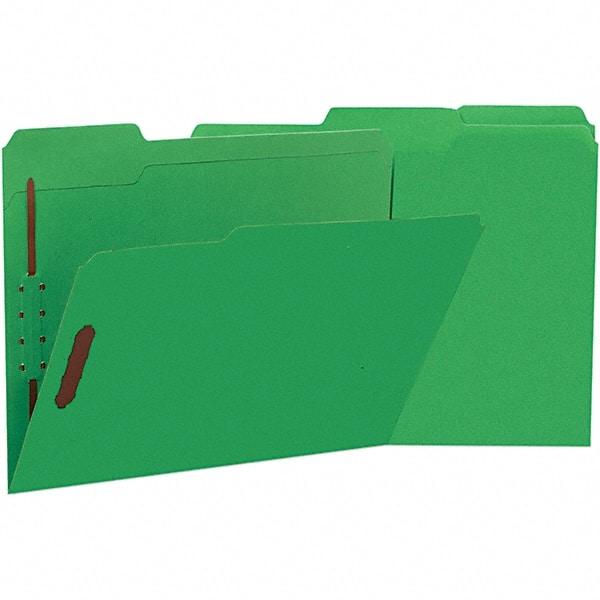 UNIVERSAL - 8-1/2 x 11", Letter Size, Green, File Folders with Top Tab - 11 Point Stock, Assorted Tab Cut Location - Industrial Tool & Supply