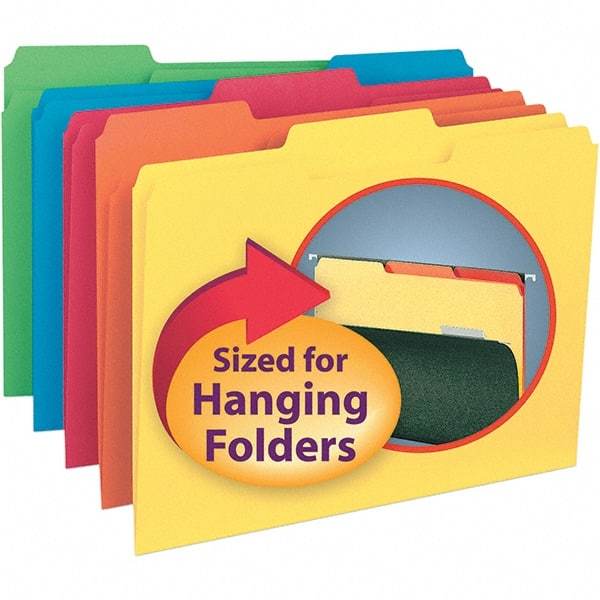 SMEAD - 11-5/8 x 9-3/16", Letter Size, Assorted Colors, File Folders with Top Tab - 11 Point Stock, Assorted Tab Cut Location - Industrial Tool & Supply