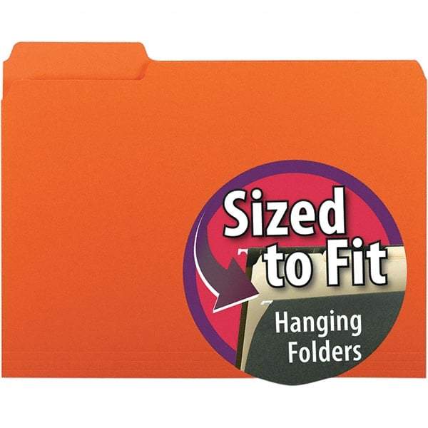 SMEAD - 11-5/8 x 9-3/16", Letter Size, Orange, File Folders with Top Tab - 11 Point Stock, Assorted Tab Cut Location - Industrial Tool & Supply