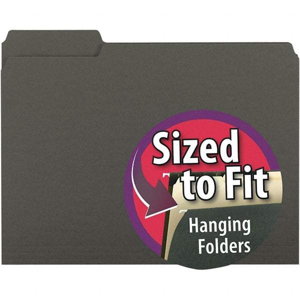 SMEAD - 11-5/8 x 9-3/16", Letter Size, Black, File Folders with Top Tab - 11 Point Stock, Assorted Tab Cut Location - Industrial Tool & Supply