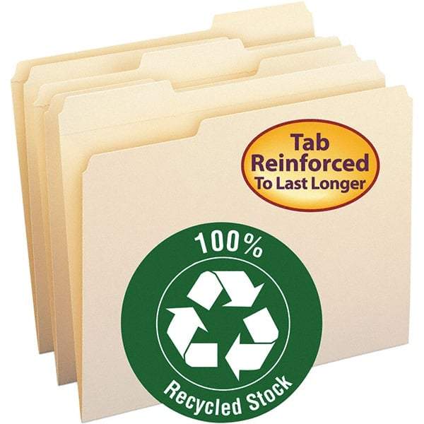 SMEAD - 11-5/8 x 9-1/2", Letter Size, Manila, File Folders with Top Tab - 11 Point Stock, Assorted Tab Cut Location - Industrial Tool & Supply