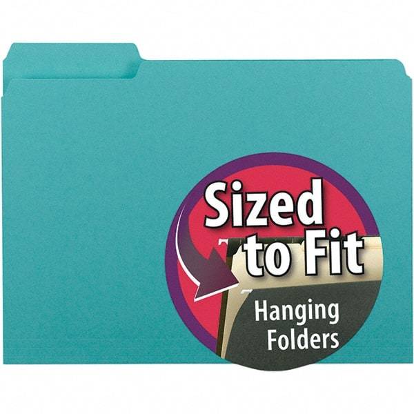 SMEAD - 11-5/8 x 9-3/16", Letter Size, Aqua, File Folders with Top Tab - 11 Point Stock, Assorted Tab Cut Location - Industrial Tool & Supply