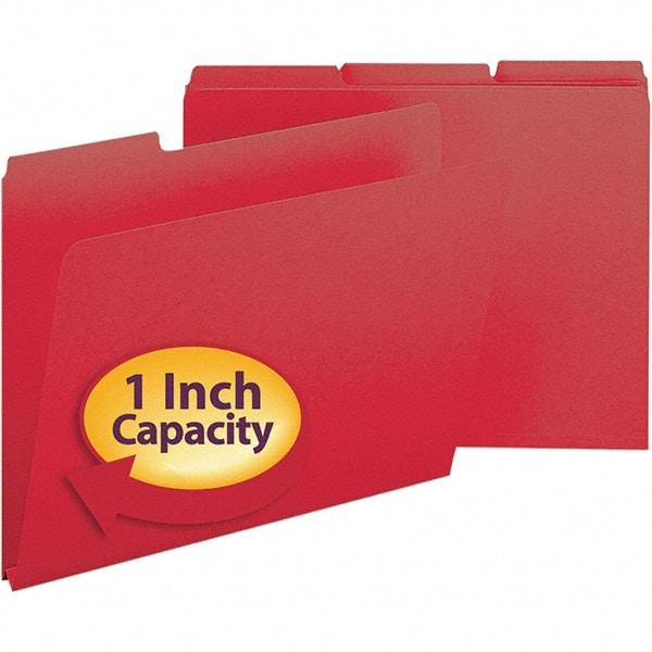 SMEAD - 11-3/4 x 9-1/2", Letter Size, Bright Red, File Folders with Top Tab - 23 Point Stock, Assorted Tab Cut Location - Industrial Tool & Supply