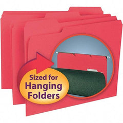 SMEAD - 11-5/8 x 9-3/16", Letter Size, Red, File Folders with Top Tab - 11 Point Stock, Assorted Tab Cut Location - Industrial Tool & Supply