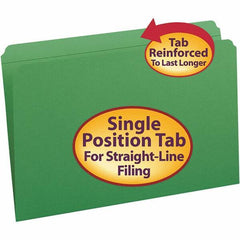 SMEAD - 14-3/4 x 9-1/2", Legal, Green, File Folders with Top Tab - 11 Point Stock, Straight Tab Cut Location - Industrial Tool & Supply