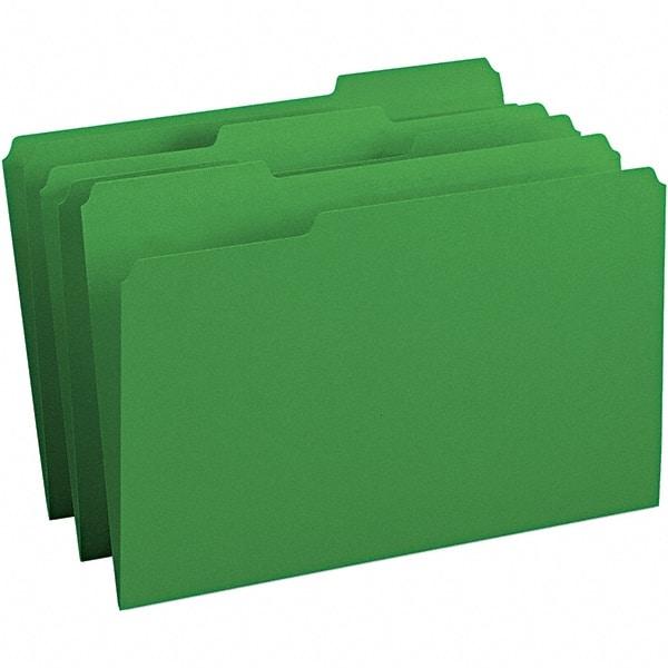SMEAD - 14-3/4 x 9-1/2", Legal, Green, File Folders with Top Tab - 11 Point Stock, Assorted Tab Cut Location - Industrial Tool & Supply