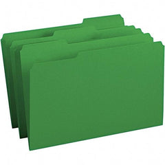 SMEAD - 14-3/4 x 9-1/2", Legal, Green, File Folders with Top Tab - 11 Point Stock, Assorted Tab Cut Location - Industrial Tool & Supply
