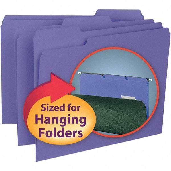 SMEAD - 11-5/8 x 9-3/16", Letter Size, Purple, File Folders with Top Tab - 11 Point Stock, Assorted Tab Cut Location - Industrial Tool & Supply