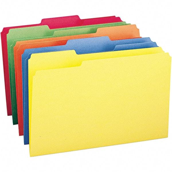 SMEAD - 14-3/4 x 9-1/2", Legal, Assorted Colors, File Folders with Top Tab - 11 Point Stock, Assorted Tab Cut Location - Industrial Tool & Supply