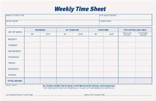 TOPS - 8-1/2" High x 5-1/2" Wide Weekly Time Sheets - Purple, White, Use with Manual Entries - Industrial Tool & Supply