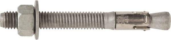 Powers Fasteners - 3/8" Diam, 3/8" Drill, 7" OAL, 2-1/2" Min Embedment Wedge Expansion Concrete Anchor - 1035 Carbon Steel, Hot Dipped Galvanized Finish, Hex Nut Head, Hex Drive, 5-5/8" Thread Length - Industrial Tool & Supply