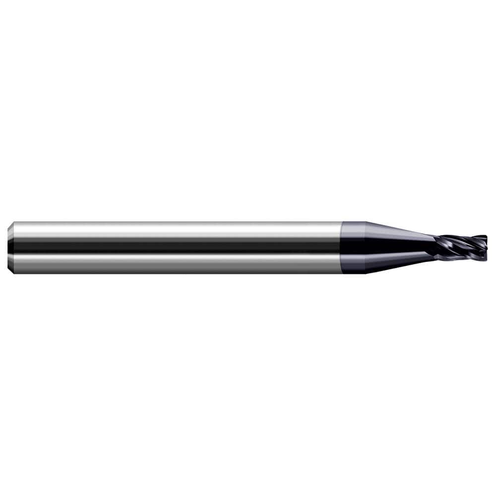 Corner Radius End Mill: 0.118″ Dia, 0.177″ LOC, 0.008″ Radius, 4 Flutes, Solid Carbide 1-1/2″ OAL, 1/8″ Shank Dia, 30 ° Helix, AlTiN Coated, Corner Radius End, Centercutting