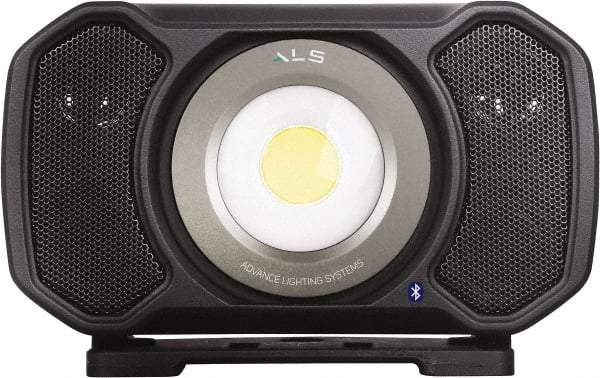 Advanced Lighting Systems - 7.2 Volt, Black Audio Work Light - 2,000 Lumens, 18/2 Wire Gage, Corded & Rechargeable Battery, LED Lamp - Industrial Tool & Supply