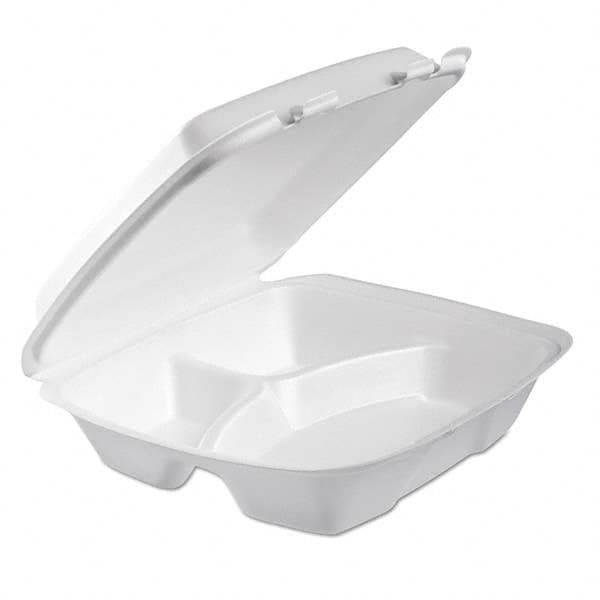 DART - Foam Hinged Lid Container, 3-Comp, 9 x 9 2/5 x 3, White, 100/Bag, 2 Bag/Carton - Industrial Tool & Supply