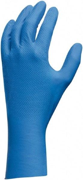 SHOWA - Size XL (10), 12" Long, 9 mil Thick, Nitrile Chemical Resistant Gloves - Textured Finish, Gauntlet Cuff, Blue, FDA Approved - Industrial Tool & Supply