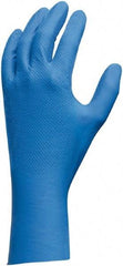 SHOWA - Size XL (10), 12" Long, 9 mil Thick, Nitrile Chemical Resistant Gloves - Textured Finish, Gauntlet Cuff, Blue, FDA Approved - Industrial Tool & Supply