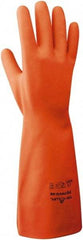 SHOWA - Size XS (6), 12" Long, 9 mil Thick, Nitrile Chemical Resistant Gloves - Textured Finish, Gauntlet Cuff, Orange, FDA Approved - Industrial Tool & Supply