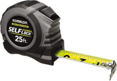 Komelon - 25' x 1-1/16" Yellow Steel Blade Tape Measure - 1/4, 1/8 & 1/16" Graduation, Blue/Gray ABS Plastic Case - Industrial Tool & Supply