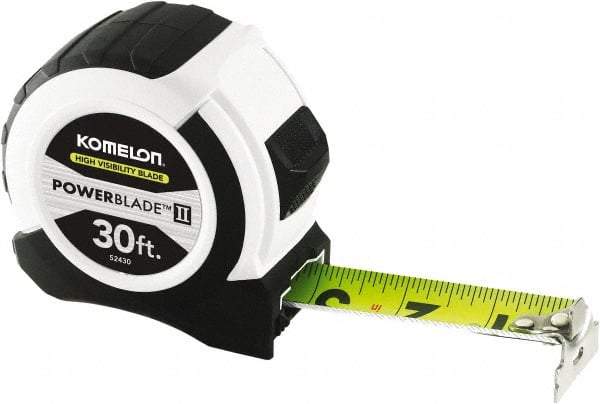 Komelon - 30' x 1-1/16" Yellow Steel Blade Tape Measure - 1/4, 1/8 & 1/16" Graduation, ABS Plastic Case - Industrial Tool & Supply