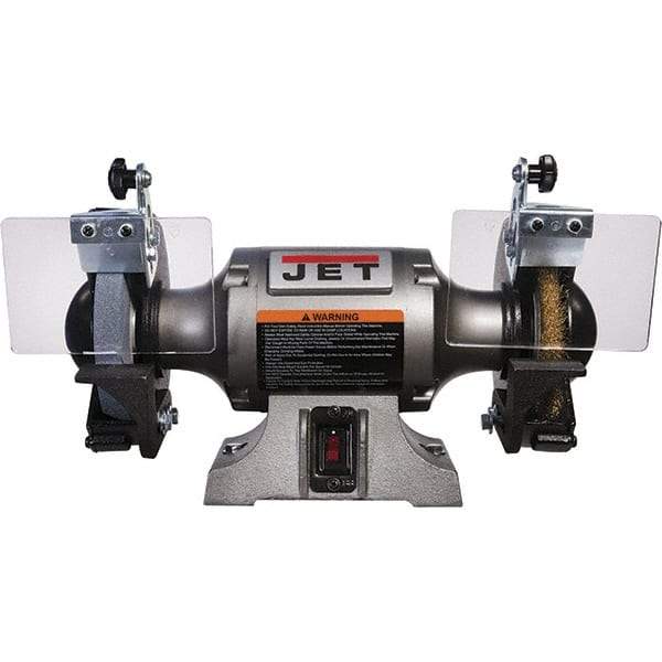 Jet - 6" Wheel Diam, 1/2 hp Bench Grinder - 1/2" Arbor Hole Diam, 1 Phase, 3,450 Max RPM, 115 Volts - Industrial Tool & Supply